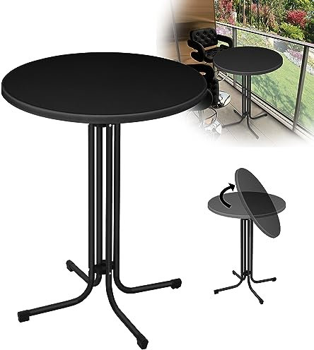 XMTECH Stehtisch Klappbar Ø 80 cm -Gastronomie Bistrotisch rund - 110cm hoch - Outdoor Bistrotisch Wetterbeständig höhenverstellbarer Fuß, Gartentisch Partytisch, Indoor & Outdoor, schwarz