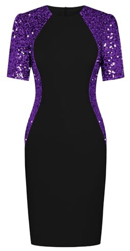 GRACE KARIN Damen Kleider Sexy Schwarz Lila Pailletten Kleid Kurzarm Bodycon Sexy Kleid Damen XXL