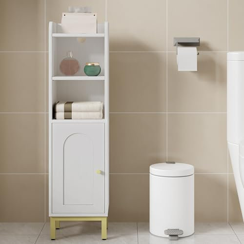 Hzuaneri Armario de Baño, Mueble para Baño, Mueble Estrecho, Estantes Ajustables, Ahorro de Espacio, Montaje Fácil, 20 × 25 × 90 cm, Blanco, BC38213G