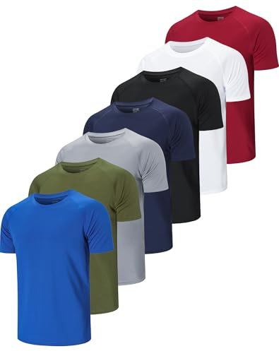 Cimic 7er Pack Sport Tshirts Herren Funktionsshirt Sportshirt Herren Kurzarm T Shirt Atmungsaktive Trainingsshirt Männer Fitness Gym Laufshirt Wandershirt Men (510-BGG Navy Blue White Red-M)