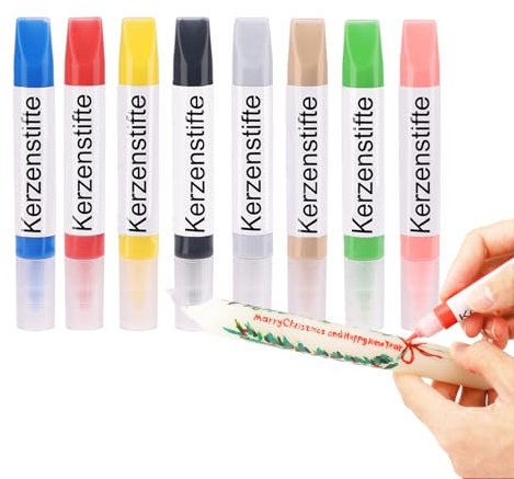 Ovaletta 8 Farben Kerzen Bemalen Set, Kerzenstifte, Wachsplatten für Kerzen, Candle Pen, Kerzenstifte zum Verzieren, Keramik Bemalen Set, je 10 ml