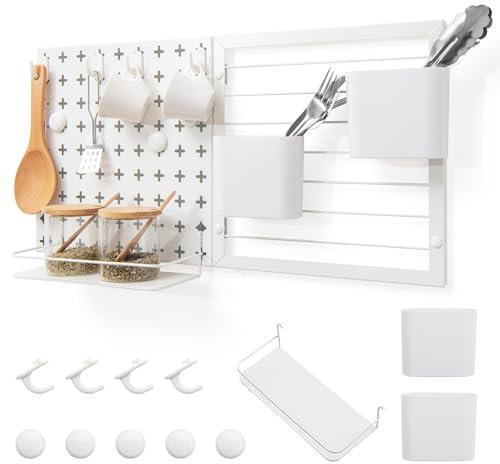 GIANTEX 61x30,5cm Werkzeugwand, Lochwand Metall mit 2 Aufbewahrungsbehälter & 1 Lagergestell & 5 Magneten & 4 Haken, Pegboard Stecktafel zum aufhängen bis 30 kg belastbar, Lochplatte für Garage Küche