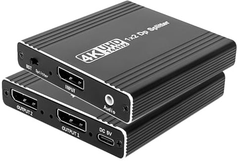 BolAAzuL 8K DisplayPort 1.4 Splitter 1 auf 2, DisplayPort Multi-Port Video Adapter Splitter DP MST Hub 1 in 2 Out DP auf DP für Grafikkarte