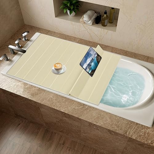 Kaichenyt Badewannenabdeckung, Faltbare Badewannenbretter Maximale Belastbarkeit Innerhalb 5kg für Fast alle Standard-Badewannen 170x70x0.65cm Gelb