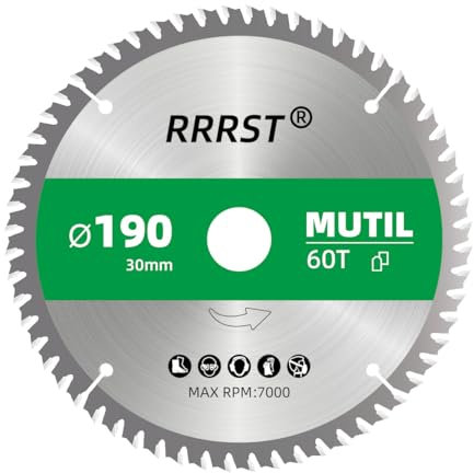 RRRST Multi Matériau Lame de Scie Circulaire 190 x 30 mm, 60 dents - pour Aluminium, Cuivre, Métaux non ferreux, Bois, Stratifié, Cloison, Contreplaqué, Plastique