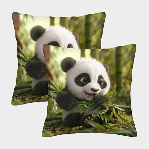 FPAKAKIIE Riesenpanda 3D-Druck Lustig Kissenbezug 2 Stück Quadratische Für Sofa Bett Heimdekoration 40x40cm