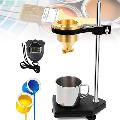 HEAXIY Paint Viscometer with Brass Flow Cup, Liquid Viscosity Tester, Flow Nozzle Diameter 4mm, Adjustable Stand & Stopwatch, Flow Ford Cup for Coatings/Inks/Adhesives
