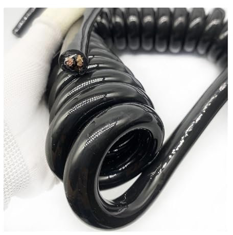 Coiled Mains Flex Curly Spring Cord, 5 Core 4mm2 Elastic Spiral Tailboard Cable Wear, Wire Automobile Extensible Spring(Stretch 4 Meter)