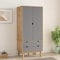 Emmtore Kleiderschrank Garderobenschrank Garderobe Schlafzimmerschrank Hochschrank Holzschrank Schrank mit Schublade 76,5x53x172cm Massivholz Kiefer,Braun und Grau