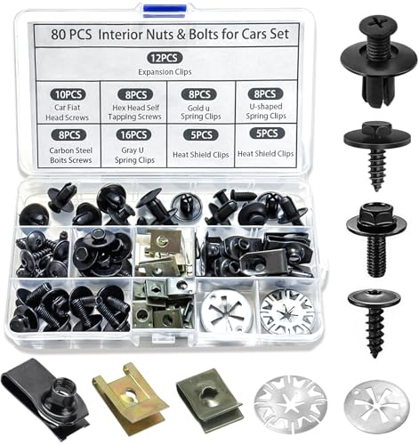 80 Stück Karosserieschrauben Clips Set mit Aufbewahrungsbox | Metall U Typ Befestigungsclips Einfach zu Montieren Blechmutter Schraube Kit für Stoßstange Undertray Türverkleidung Fender