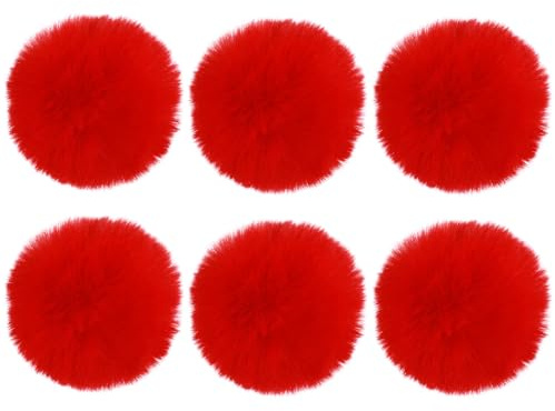 Xinjoduz 6 Stück 7cm Bommel Rot, Bommel für Mütze, Pompons Rot Pompons zum Basteln Rote Deko mit Elastischer Schlaufe für DIY Kunsthandwerk Hochzeiten Geburtstage