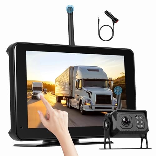 CAMECHO Rückfahrkamera Kabellos IP68 Wasserdicht mit 7 Zoll Touchscreen HD Monitor, Nachtsicht Weitwinkel Kamera für alle Modelle, 12-24V Hochleistungschip Kamera mit Umgekehrte Linie
