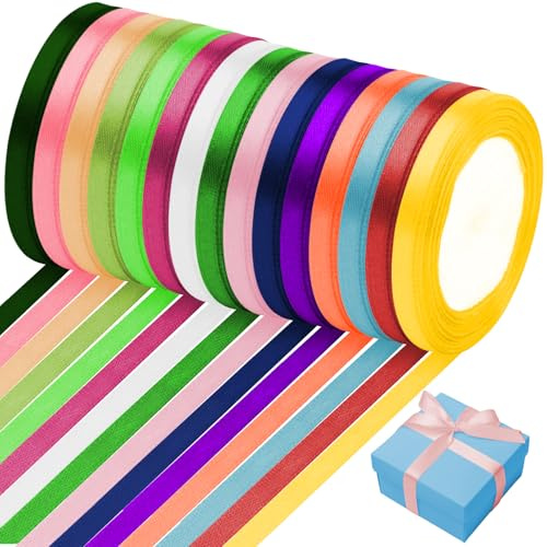 15 Farben Satinband, Schleifenband 10mm * 22m Geschenkband Dekoband Stoff Bänder, Seidenbänder Pastell zum Geschenkverpackung, Bastelarbeiten, Geburtstag und Hochzeitsdekoration (Farbmischung)