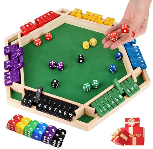 Shut the Box Spiel, 6 Spieler Würfelspiel aus Holz Brettspiel, Klappbrett Spiel Mathematik, Holzbrettspiel mit Würfeln, Reisespiele, Holz Close The Box Spiel für Klassenzimmer, Zuhause und Partys