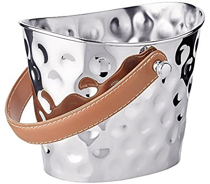 EDZARD Seau à Glace/Refroidisseur à vin Gilbert, Hauteur 17 cm, Poli à Haute teneur en Nickel et plaqué Nickel, martelé avec Anse en Cuir