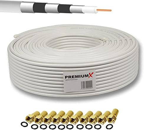 Premium X 25m BASIC PRO Koaxialkabel 135dB 5-fach SAT Koax-Kabel Antennenkabel DVB-S / S2 DVB-C DVB-T BK Anlagen 10x F-Stecker