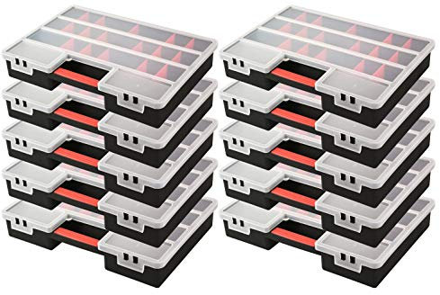 Kreher 10 Stück XL Sortimentskasten, Organizer mit 21 variablen Einteilern pro Box. Maße BxTxH in cm: 46 x 32 x 8 cm, SPAR SET