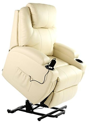 More4Homes - CINEMO Electric Rise Recliner Armchair - Rising Lift Sofa Chair for Living Room & Bedroom - Massage Sofa with Powerful Single-motor & Remote Control - Bonded Leather, Cream