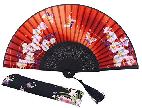 amajiji 8.27 las mujeres plegable ventilador mano ventilador, Chinease/japonés Vintage de estilo retro