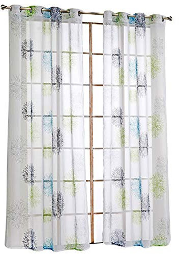 1er-Pack Transparent Gardine mit Luftig Druck Design Vorhang Voile Vorhänge (BxH 140x245cm, Blau/Grün mit Ösen)