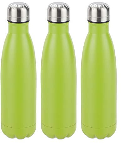 Relaxdays 3X Gourdes INOX Bouteille Eau Acier Inoxydable 0,5 Litre Isotherme Froid Chaud, Vert