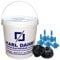 Karl Dahm Fliesen Nivelliersystem Levelmac Basis-Set für 3 mm Fugen: 50 schwarze Zughauben für Fliesenstärke 3-12 mm + 250 blaue Gewindelaschen + Eimer I Professionelle Fliesen Verlegehilfe – 12441