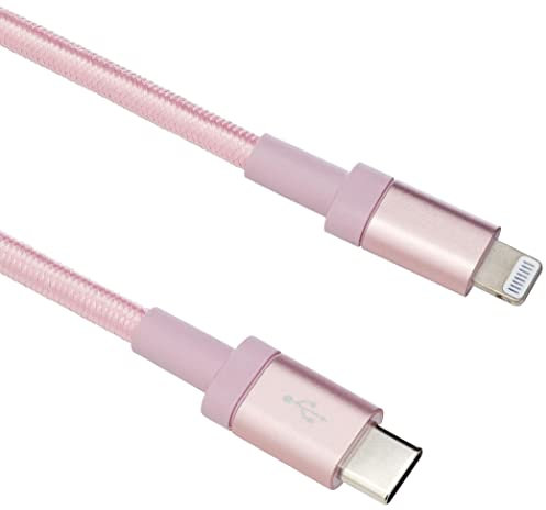 Amazon Basics - USB-C-auf-Lightning-Kabel, geflochtenes Nylon, MFi-zertifiziertes Ladekabel für iPhone 13/12/11/X/XS/XR/8, Rotgold, 1.8 m
