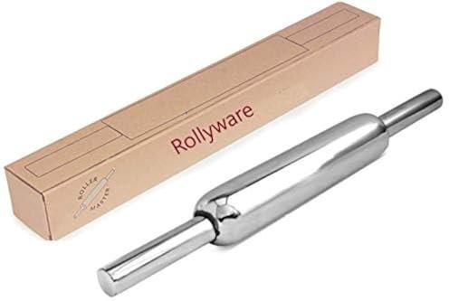 Rollyware Premium 100% Stainless Steel Smooth Rolling Pin/Belan for Baking, Doughs, Breads, Chapati - Slim, Non Stick, Lightweight with Better Grip & Easy to Wash