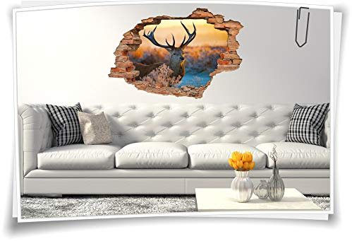 3D Wand-Bild Wand-Tattoo Wand-Aufkleber Reh Wald Jagd Wildnis Winter Natur Tier Deko, 90x60cm