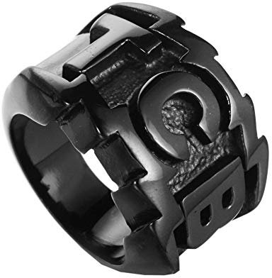 PAURO Herren Edelstahl Gravierte Charakter TCB Ring Schwarz Größe 70 (22.3)