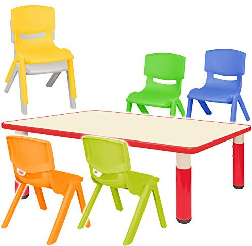 alles-meine.de GmbH Sitzgruppe für Kinder - Tisch + 6 Kinderstühle - Größen & Farbwahl - rot - höhenverstellbar - 1 bis 8 Jahre - Plastik - für INNEN & AUßEN - Kindertisch/Kind..