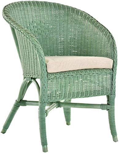 Korb-Outlet Klassischer Rattan Club-Sessel inkl. Polster Beige Rattansessel Flechtsessel (Grün)