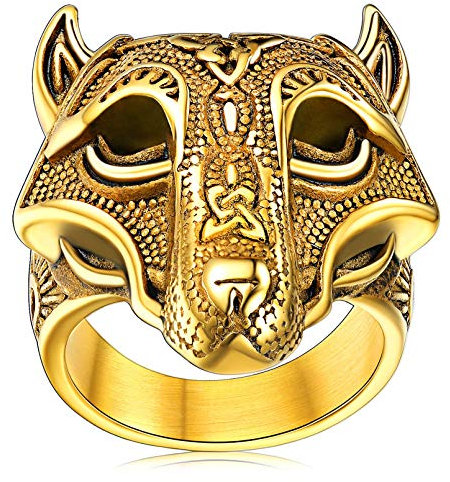 FaithHeart Punk Viking Wolfskopf Fingerring Hip pop Retro Siegelring Statement Fingerring Wikinger Keltischer Knot Ring für Damen Jungen Herren