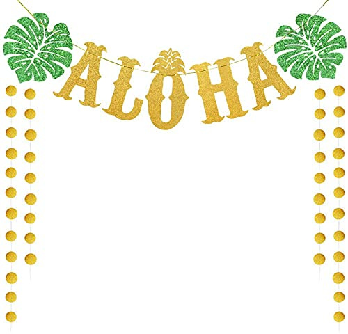 Aloha Hawaii, Partybanner Dekorationen, Sommer Party Dekoration, für Garten, Outdoor Party, Indoor Party, Hawaii Party & Beach Party Dekoration (Gold)