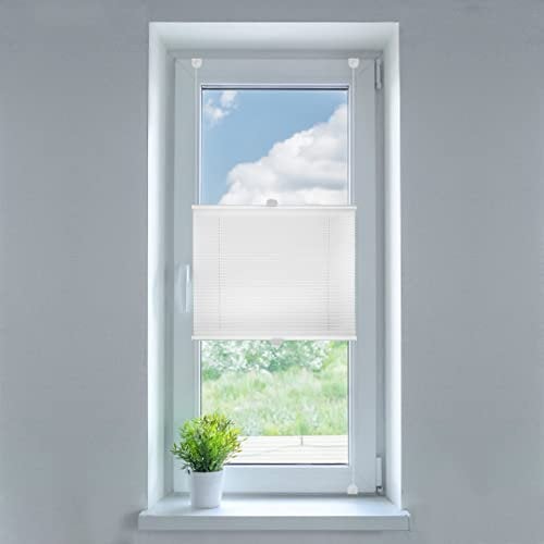 SN Deco - Plissee Klemmfix, ohne Bohren TG-01 weiß | Lichtdurchlässig | Crushed Look | Sonnenschutz (120 x 130 cm)