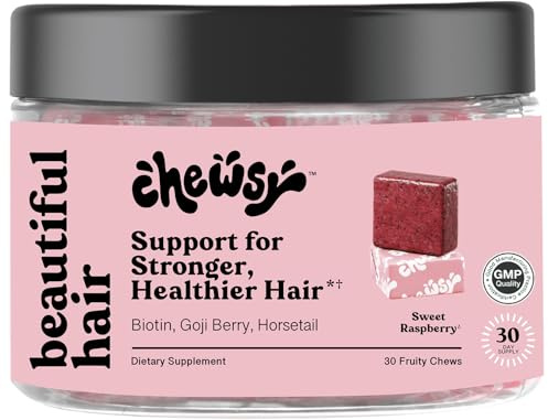 Chewsy - Beautiful Hair - Support for Stronger, Healthy Hair - with Biotin, Horsetail Extract, Goji Berry & Vitamins - Sweet Raspberry, 30-Day Supply