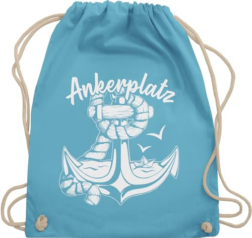 Turnbeutel Rucksack - Sportbeutel bedruckt Geschenk - Ankerplatz mit Anker und Papierboot weiß - Unisize - Hellblau - weihnachten beutel stoffturnbeutel stoffbeutel baumwollrucksack stoffsackerl