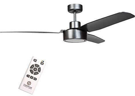 CristalRecord - Ventilador de techo Silencioso con LED de Acero Gris y 3 colores de luz Cimio