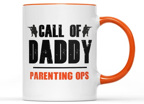 Call of Daddy Parenting Ops Mug Coffee Tea Cup - Gaming Dad Shooting Game Geek Computer Game Father Father's Day Parent Duties Nerdy Novelty Pun Gift Present (Orange Handle Prime)