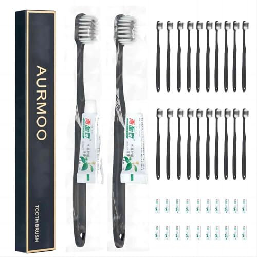AURMOO 30 Stück Reisezahnbürste mit Zahnpasta, Reise Zahnbürste Set, Einweg Zahnbürste, Handzahnbürste, Einmal Zahnbürsten, Hotel Zahnbürsten, Travel Toothbrush für Camping Reisen, Einzeln Verpackt