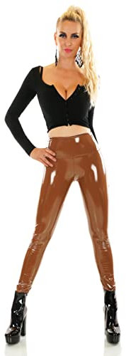 Zeralda Fashion Damen Thermo Hose Leggings High Waist Leggin Wet Look Lack Leder Optik Jeggings (as3, Alpha, l, x_l, Regular, Regular, Braun, L/XL)