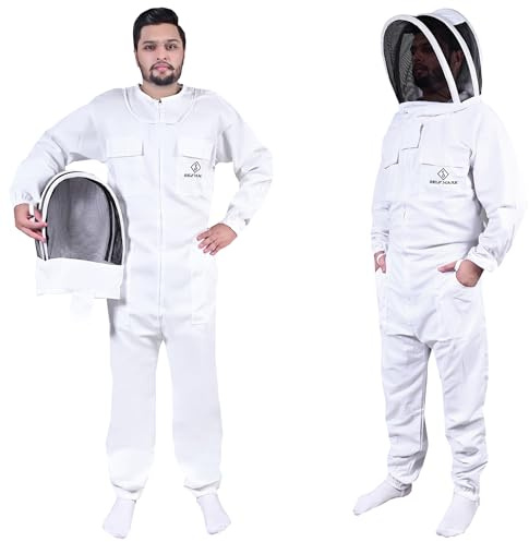 S Self Mark Bee Suit Professional Full Body Polycotton Beekeeping Clothes Veil Hood Hat Protective Beekeeping Suit Jacket Coat and Trouser Beekeepers Equipment for Men & Women (XXL, Fancy Veil)
