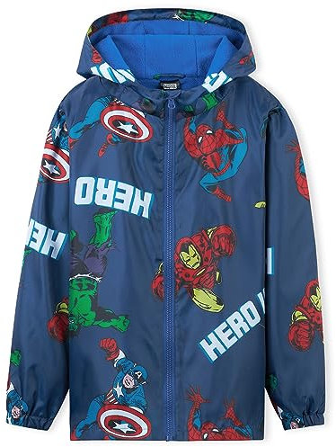 Marvel Boys Waterproof Jacket Avengers Spiderman Hooded Jacket Fleece Lining Raincoat for Boys Teenagers 4-14 Years (Navy Avengers, 7-8 Years)