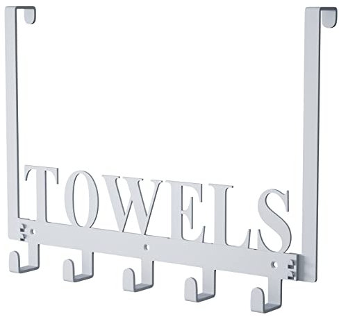 Joyoldelf Over Door Hooks Hanger, Door Hooks Without Drilling, Door Hanger for Hanging Coats, Towels, Hats, Clothes, for Bedroom, Bathroom, Living Room, Kitchen Door - with 5 Hooks (Silver)