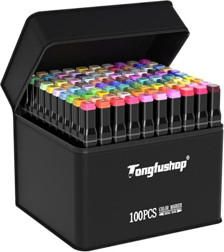 Tongfushop 100 Farben Alkohol Stifte Set, 2S Schnell Trocknende Doppelspitze Alkohol Marker, Meißel & Feine Alkoholmarker Filzstifte mit Anti-Seepage Abstandshaltern für Malerei Design Manga