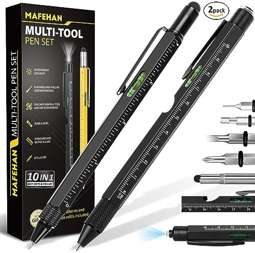 MAFEHAN 10-in-1 Multi-Tool Pen Set, Black Aluminium Multi-Tool Pens for Men, Dads, Husbands, Gift for Father's Day, Christmas, Birthdays