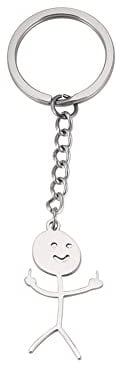 Dreamtimes drôle Smiley Figurine de visage langue des signes porte-clés doigt Stickman mignon tendance sac clé de voiture pendentif Couple cadeau porte-clés (Argent)