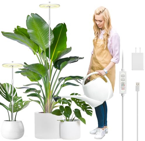 YUYMIKA 72LED Vollspektrum Pflanzenlampen, Eurostecker, 10 Dimmbar Helligkeits, Time fernbedienung, 3 Lichtmodi, 150CM höhenverstellbar Pflanzenlicht für große pflanzen bonsai palmen blumen(2PCS)
