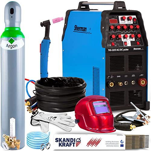 Sherman TIG 320 AC/DC Pulse - Profi Aluminium Schweißgerät - 320A / 400V - WIG Schweißgerät AC DC Puls - Hochleistung: 100% Einschaltdauer bei 200A - Set:ProfessionalPlus