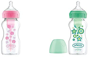 Dr. Brown's Biberón Anticólicos Boca Ancha Options+ 270ml Rosa - Flores Biberon +0 Meses & Biberón Anticólicos Boca Ancha Options+ 270ml Verde - Estrellas Biberon +0 Meses
